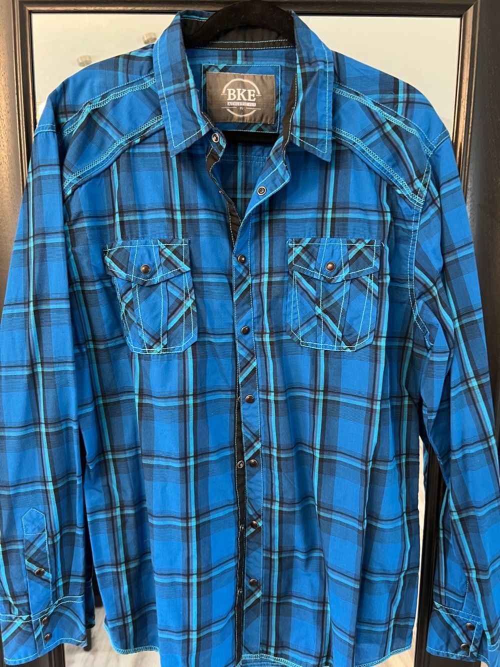 BKE Blue Plaid Snap-Front Western Shirt
